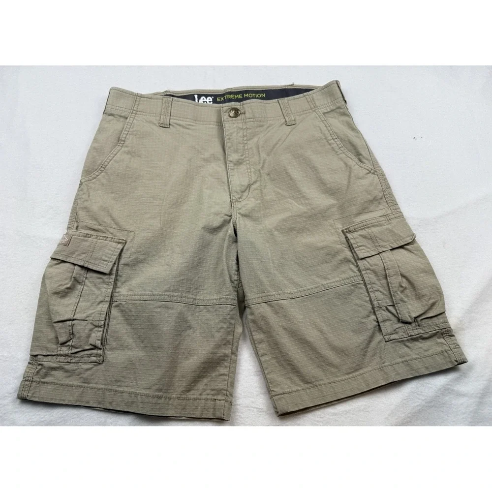 Lee Extreme Motion Cargo Shorts Mens 34 Beige Ripstop Stretch